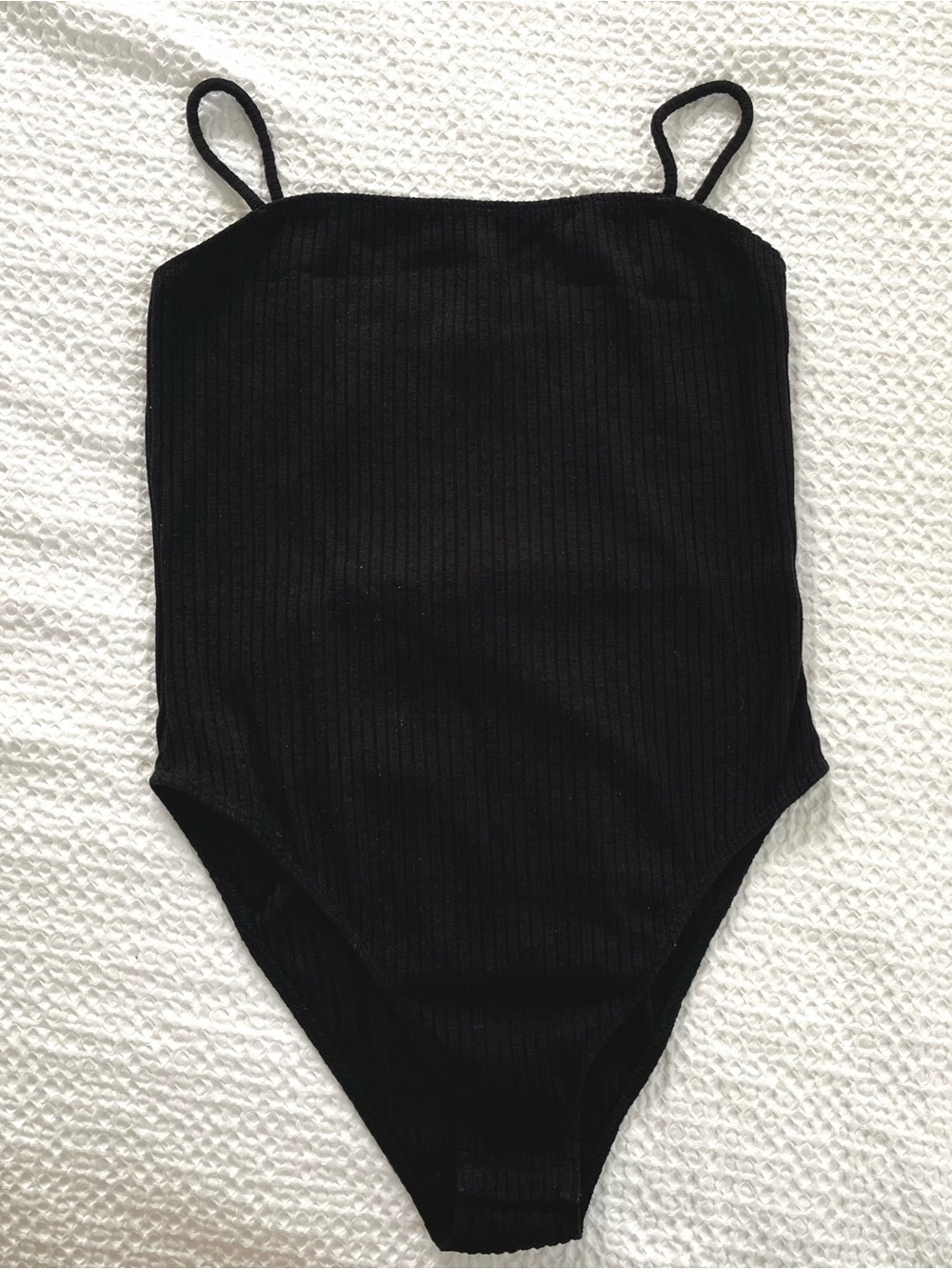 Topshop Black Ribbed Square-Neck Bodysuit
